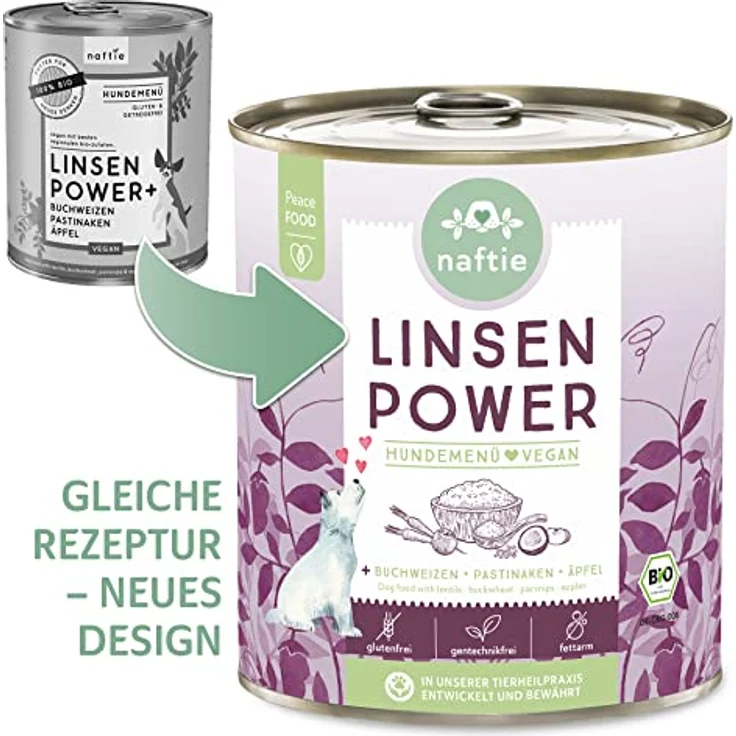 naftie Bio Linsen Power, veganes Hundefutter Nassfutter Menü mit Buchweizen & Pastinaken, glutenfrei, purinarm, 6x800g – Bild 4