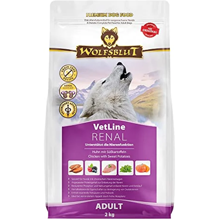 Wolfsblut VetLine Renal Huhn, Hunde-Trockenfutter zur Unterstützung der Nierenfunktion, 2kg, getreidefrei – Bild 1