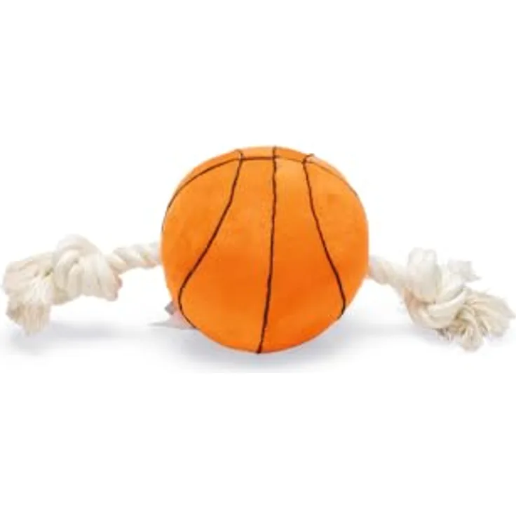 Beeztees Hundespielzeug Basketball mit Seil, weicher Plüschball und robuste Baumwollseile für Apportier- und Zerrspiele