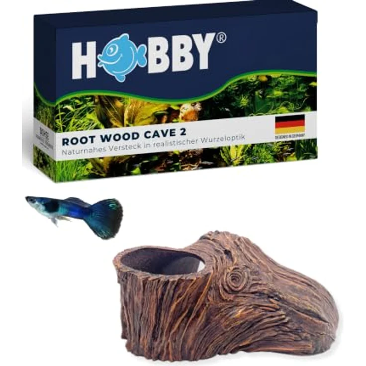 HOBBY Aquariendeko Root Wood Cave 2, Naturgetreue Höhle in Wurzeloptik für Aquarium und Terrarium, 19 x 14 x 8 cm – Bild 1