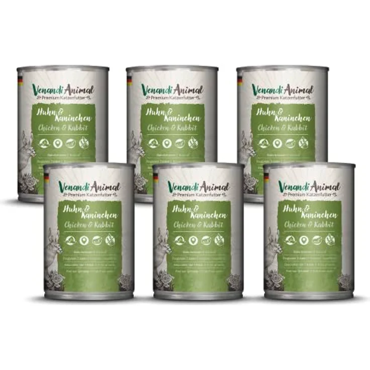 Venandi Premium Nassfutter für Katzen Huhn & Kaninchen 6 x 400g, getreidefrei mit hohem Fleischanteil – Bild 1