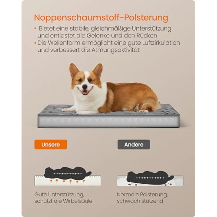 Feandrea Hundebett PGW242G01, Waschbares Hundekissen, Abnehmbar und Wasserdicht, 91 x 63 x 8 cm, Größe L, Taubengrau, für mittelgroße Hunde – Bild 5