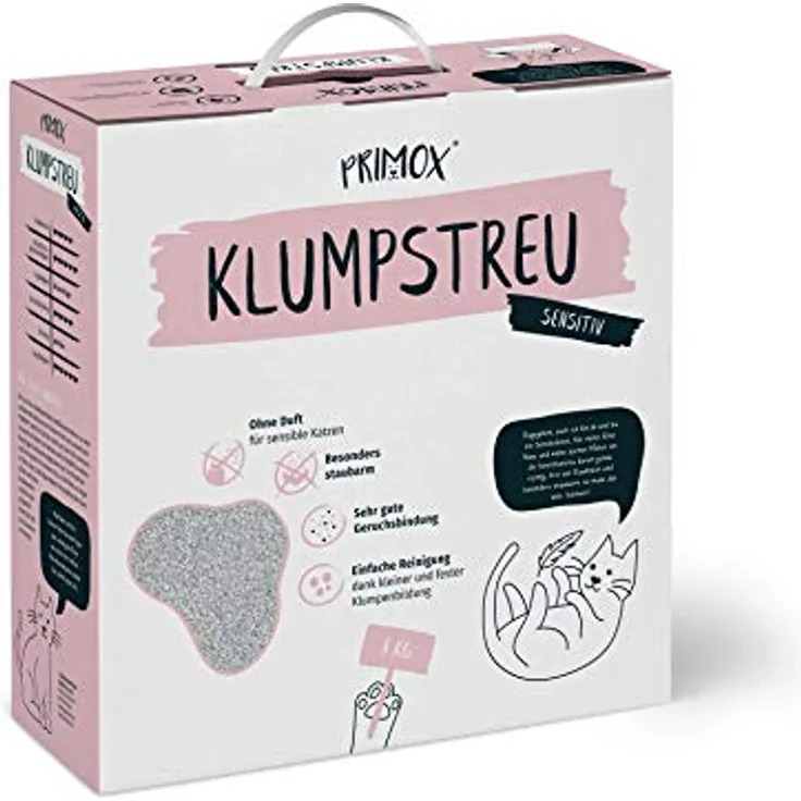 PRIMOX® Sensitiv-Klumpstreu 8 kg, staubarm, ohne Duft, 40 Tage Frische, effiziente Geruchsbindung, optimal für empfindliche Katzen
