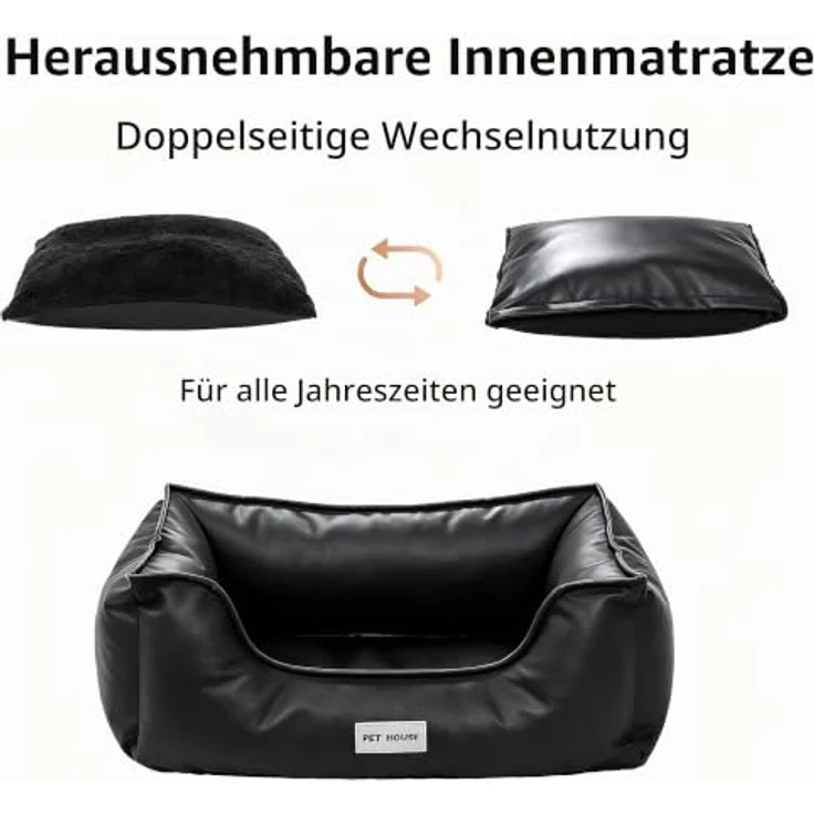 Marchul Wasserdichtes Hundebett, Katzensofa mit Kunstlederbezug, Waschbar und rutschfester Unterseite für kleine und mittelgroße Hunde und Katzen, 75 x 60 cm, Schwarz – Bild 4