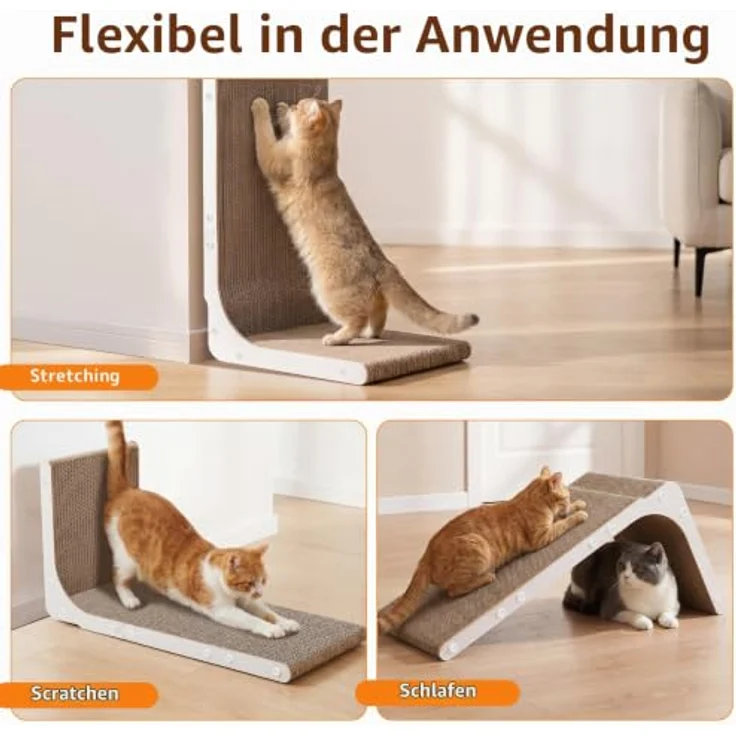 Gimars Hole 58cm Kratzbrett Katze L-Form, stabiles Kratzmöbel aus hochdichter Wellpappe, rutschfeste Unterseite, weiß – Bild 2