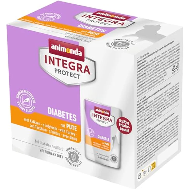 Animonda INTEGRA PROTECT Katzenfutter nass Diabetes mit Pute, Diätalleinfutter für zuckerkranke Katzen, 8 x 85 g, vom Tierarzt empfohlen