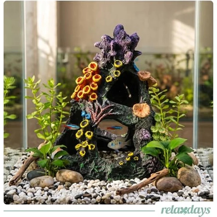 relaxdays Aquariendeko Korallenriff, detailreiche Aquarium-Dekoration aus ungiftigem Kunstharz, bunt, für Süß- und Salzwasserbecken, H 15 cm – Bild 2