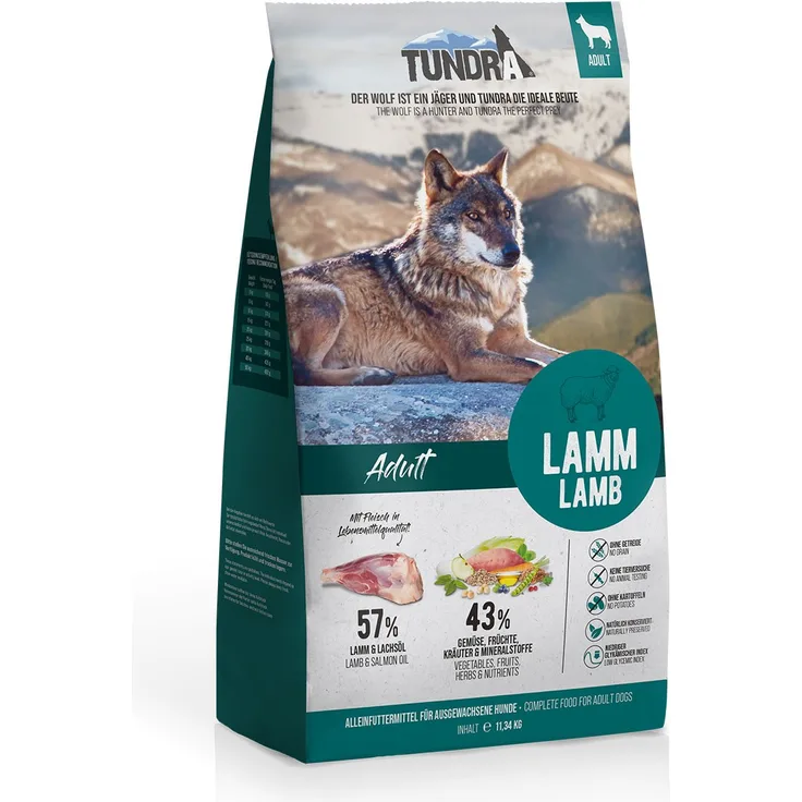 Tundra Trockenfutter Lamm, proteinreiches Hunde-Trockenfutter für alle Lebensphasen, 11,34kg