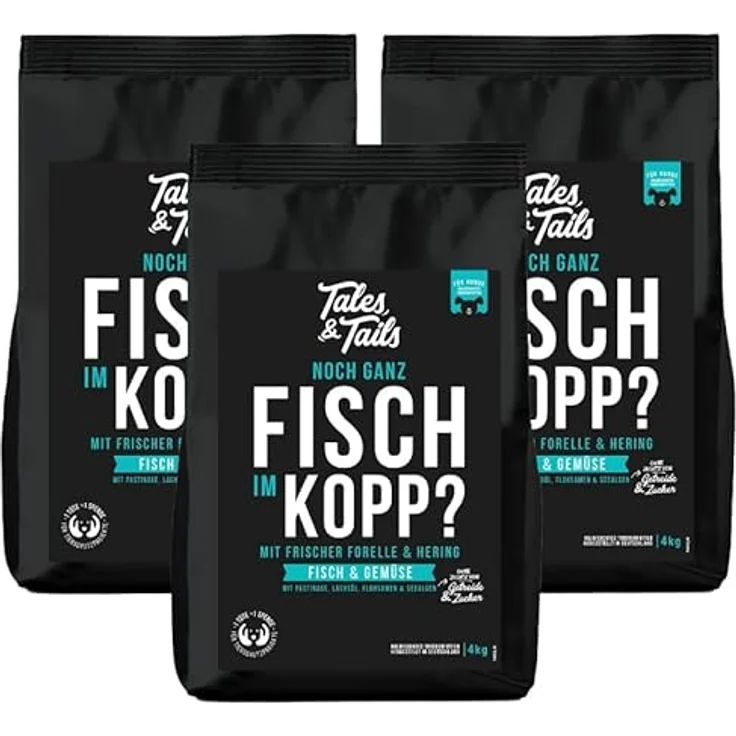 Tales & Tails Fisch Im Kopp Halbfeuchtes Trockenfutter für Hunde, Getreidefrei, 60% Fisch, 3x 4kg, Hohe Akzeptanz und Verträglichkeit – Bild 1