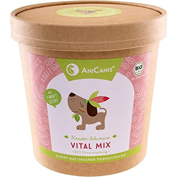 AniCanis Bio Vital Mix für Hunde, Multi-Vitamine & Superfood vom Tierheilpraktiker, 300g, 100% Bio, enthält 8 essentielle Aminosäuren, Futterzusatz ohne synthetische Zusatzstoffe
