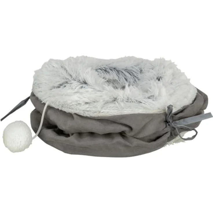 Trixie Katzen-Spieltunnel Harvey, weicher Katzentunnel mit vier Eingängen, 27 × 116 cm, Grau, mit Spielzeug an Schnur – Bild 4