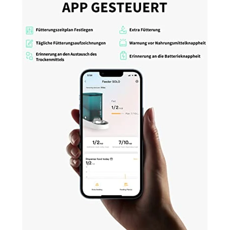 PETKIT Futterautomat Katze 3L, Automatischer Futterspender für Katze und Hund mit PETKIT APP-Steuerung, Edelstahl, Fresh Lock-Technologie, 1-10 Mahlzeiten/Tag – Bild 3