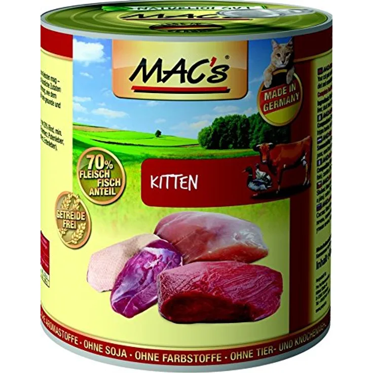 MAC's Cat Kitten Pute, Rind & Ente, getreidefreies Katzen-Nassfutter, 6 x 800 g