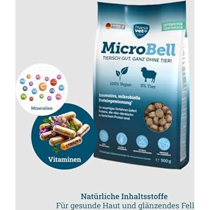 marsavet+ Marsavet MicroBell – Veganes Hundefutter-Set Groß mit mikrobiellem Protein, 4 kg Trockenfutter, 100 g Snacks, 3 × 300 g Nassfutter, hypoallergen und getreidefrei – Bild 4