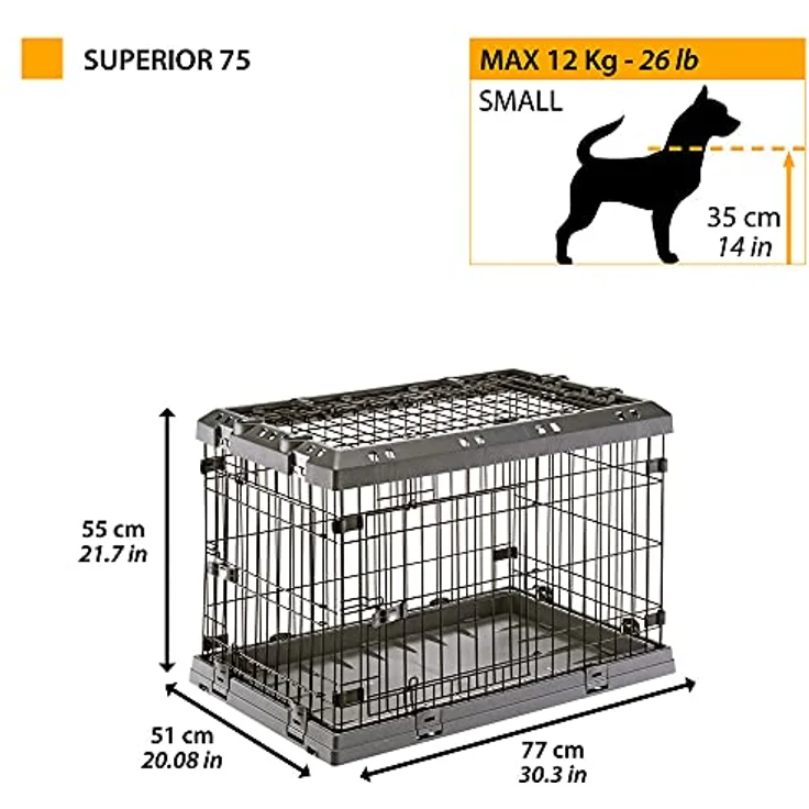 Ferplast Gabbia Cane Superior 75, Metall-Faltkäfig für kleine Hunde bis 12 kg, mit Trennwand und doppeltem Sicherheitsschloss, 77 x 51 x h 55 cm – Bild 2
