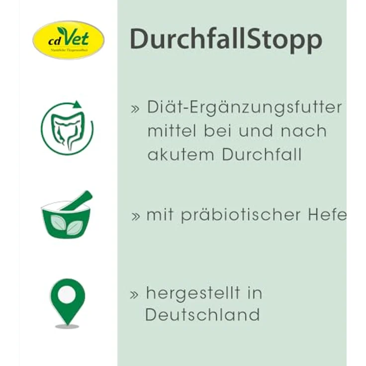 cdVet DurchfallStopp, Pulver zur Unterstützung bei akutem Durchfall, 50 g mit präbiotischer Hefe – Bild 3