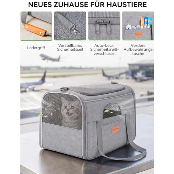 Morpilot Katzentransportbox für große Katzen und Welpen bis 6.8 kg, faltbare Hundetasche mit atmungsaktivem Mesh und Sicherheit Reißverschlüssen, ideal für Auto und Flugzeug – Bild 4