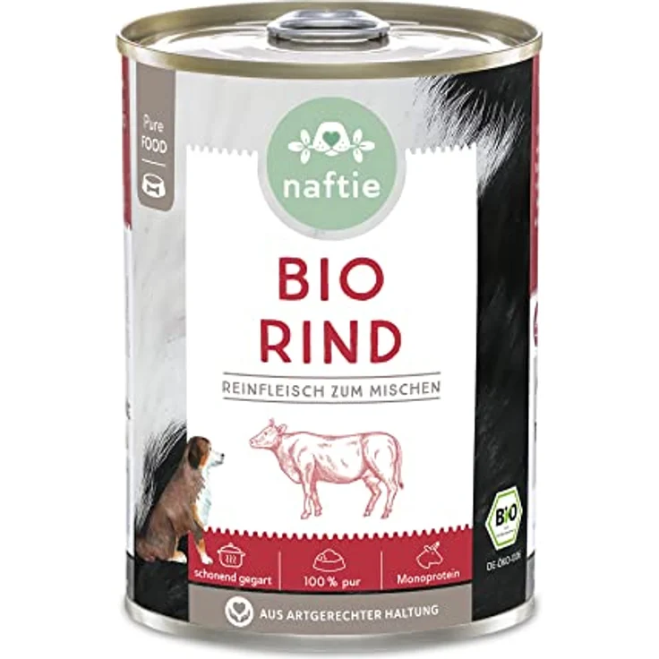 naftie Bio Hundefutter 100% Bio-Rind, Reinfleisch-Dose Rind pur, 400g, glutenfreies Nassfutter für Hunde, geeignet für Barf und Allergiker – Bild 1