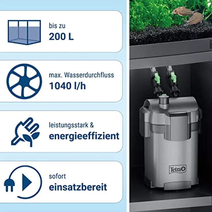 Tetra Außenfilter EX 700 Plus, leistungsstarker Aquarienfilter für Aquarien bis 200 L, energieeffizient und leise, mit Schnellverschlussventil – Bild 5
