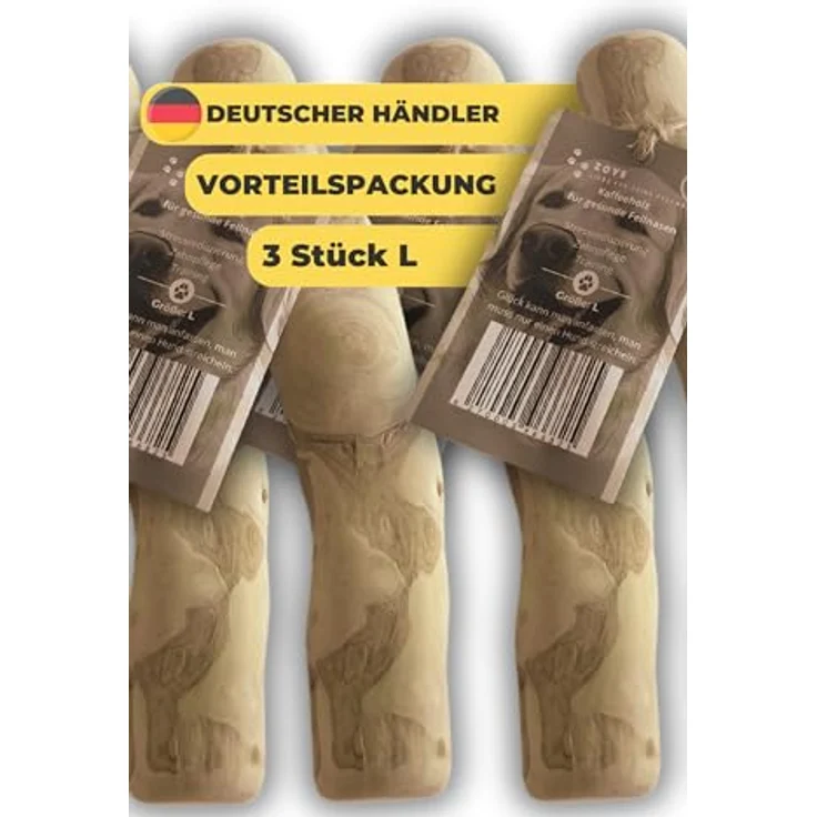 Zoys® Kaffeeholz für Hunde, Natürlicher Kauknochen L, 3 Stück – langlebig, splitterarm, fördert Zahngesundheit & Beschäftigung – Bild 1