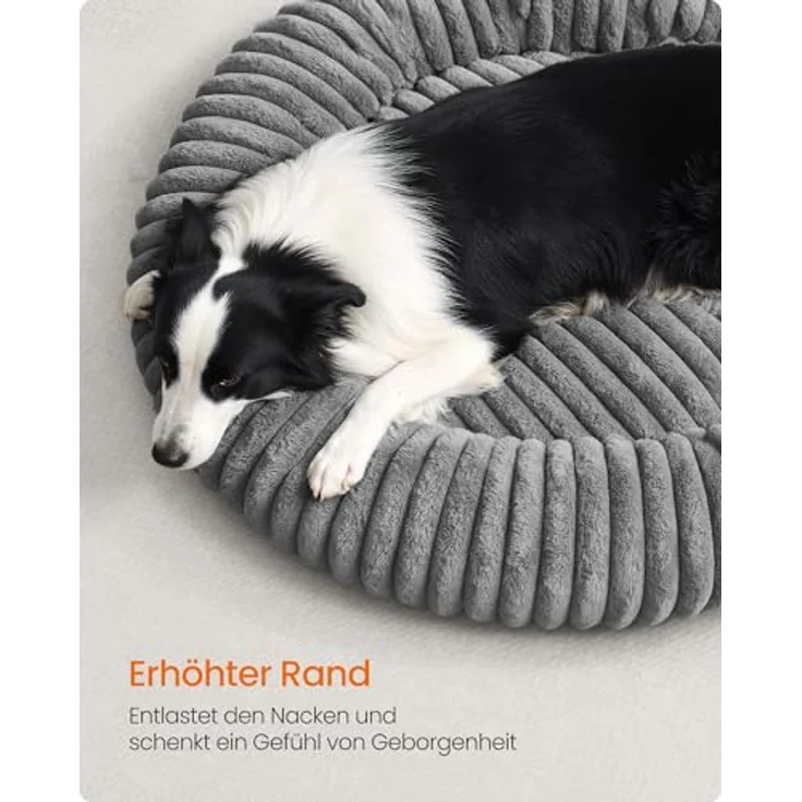 Feandrea PGW306GD01, extra großes Hundebett mit 100 cm Durchmesser, waschbar, rutschfest, Taubengrau, weiche Polsterung und erhöhter Rand – Bild 5