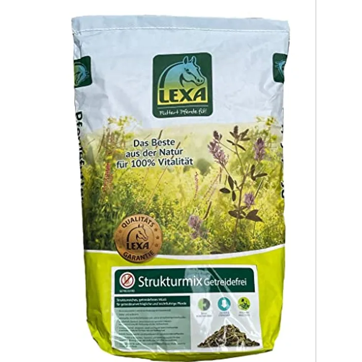 LEXA Strukturmix Getreidefrei, Pferdefutter für stoffwechselempfindliche Pferde, 15 kg Sack, stärke- und zuckerreduziert