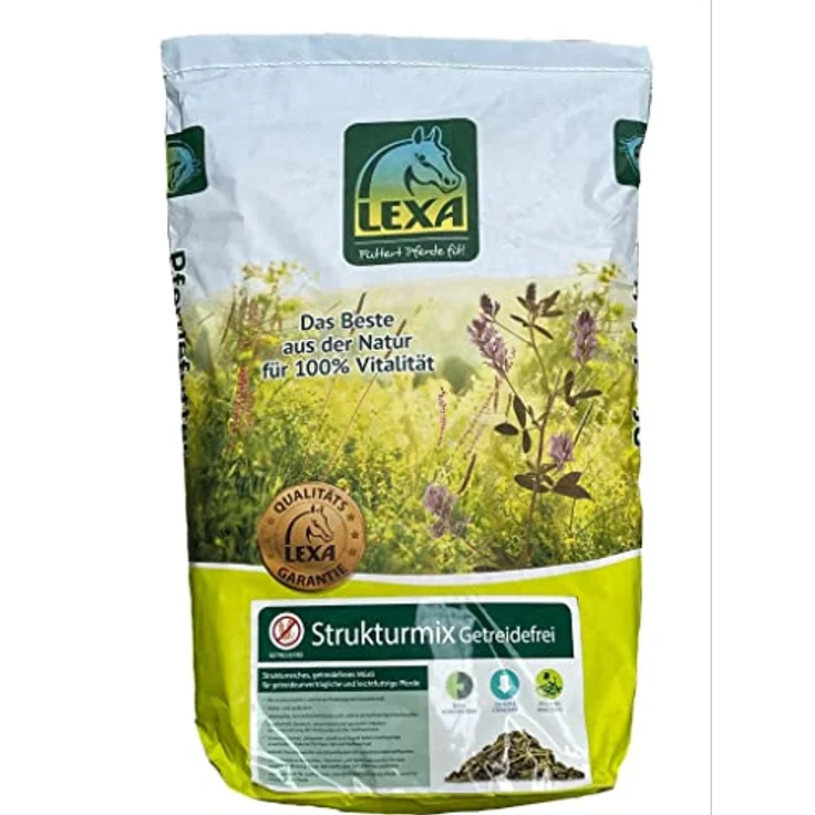 LEXA Strukturmix Getreidefrei, Pferdefutter für stoffwechselempfindliche Pferde, 15 kg Sack, stärke- und zuckerreduziert