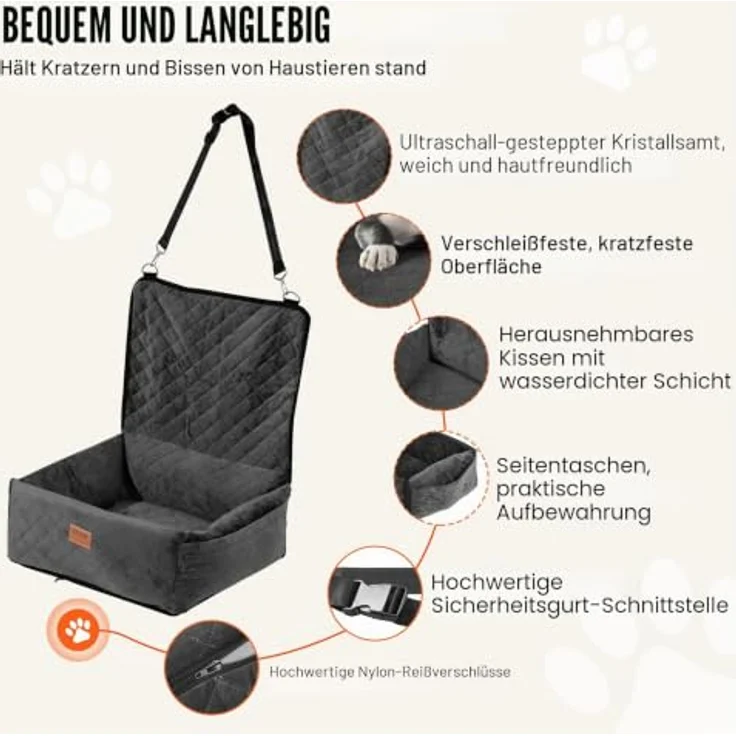 VEVOR Hunde Autositz, 600x500x670mm, für kleine bis mittelgroße Hunde bis 18kg, schwarz, mit Aufbewahrungstasche und ansteckbarer Sicherheitsleine – Bild 3
