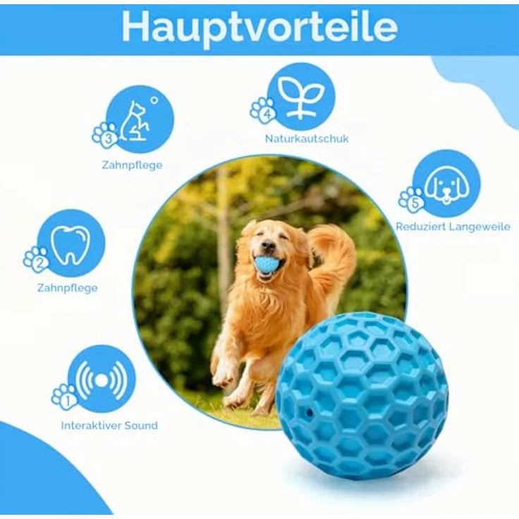 Nobleza Hundeball, Unzerstörbares Hundespielzeug aus Naturkautschuk, Ø 8cm, Quietschend und interaktiv, für mittelgroße bis große Hunde – Bild 4