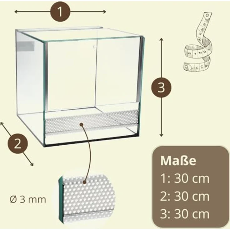 GarPet Terrarium 30x30x30 cm, Glas Terrarium für Schnecken, Spinnen und Amphibien mit Belüftung und Falltür, ideal für Pflanzen und Reptilienbecken – Bild 2