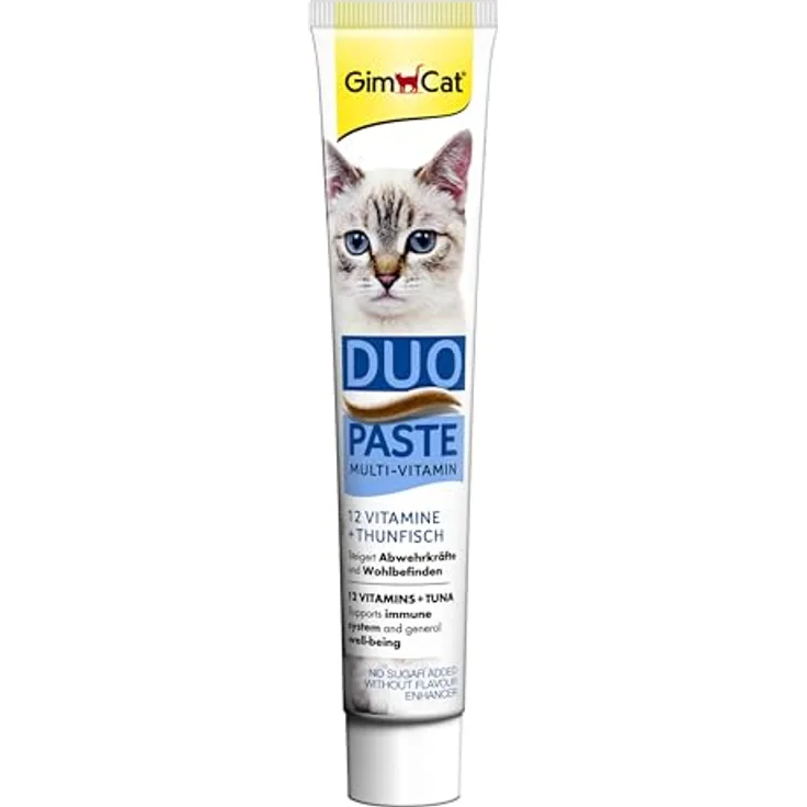 GimCat Duo Paste Multi-Vitamin und Thunfisch, gesunde Katzenpaste mit 12 Vitaminen, 50 g Tube
