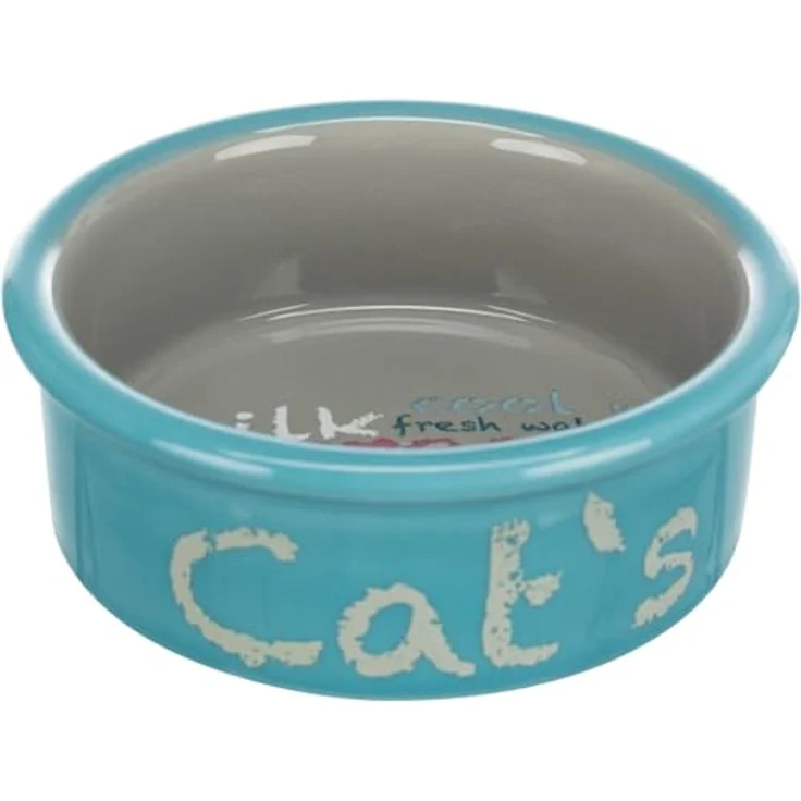 TRIXIE Napf Trixie Eat On Feet Napf-Set CATs, Keramik, 2 x 0,3 L, hellblau/orange/lila – Bild 3