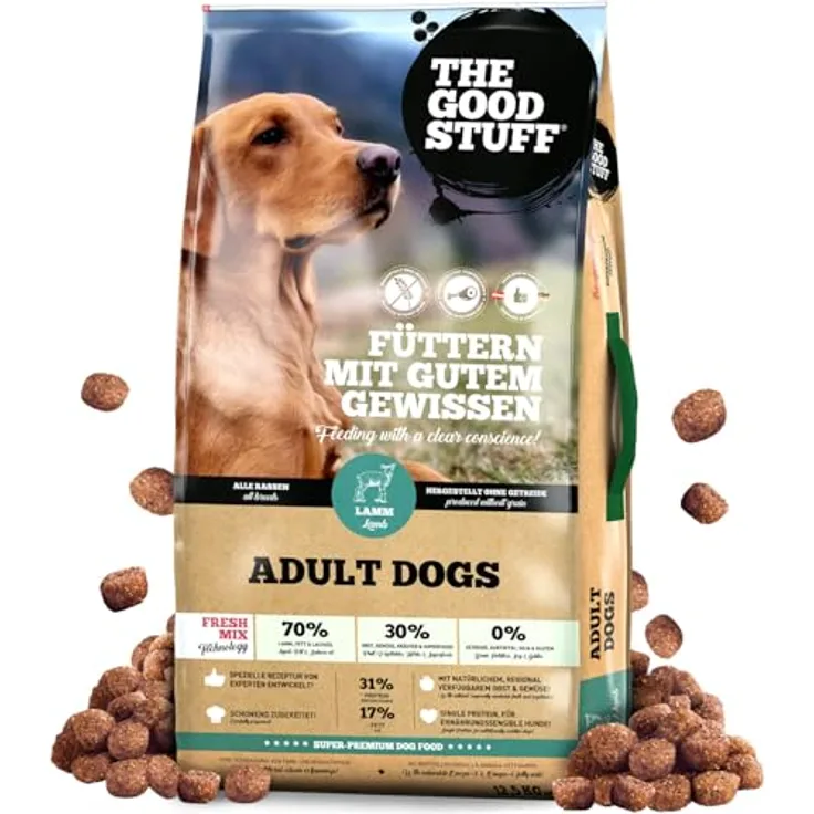 The Goodstuff Adult Lamm, Nährstoffreiches Hunde-Trockenfutter mit frischem Lamm und Amaranth, 12,5 kg