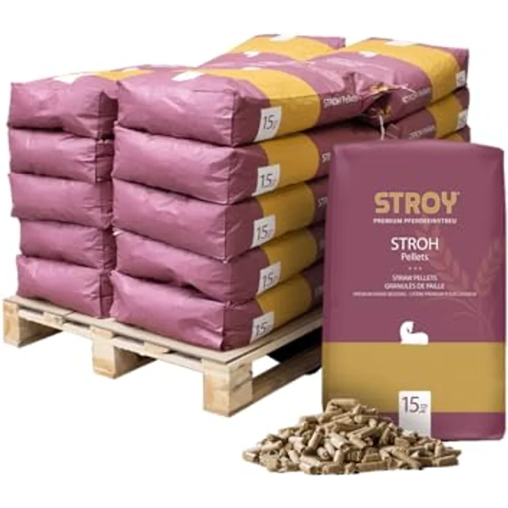 STROY Strohpellets Einstreu für Tierhaltung, organisch und extrem saugstark, 300 kg (20 x 15 kg Säcke) – Bild 1