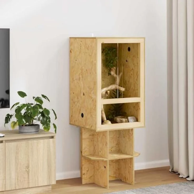 vidaXL Terrarium Braun 50 x 50 x 80 cm, OSB mit Seitenbelüftung und Schiebetür für Reptilien und Nagetiere – Bild 2