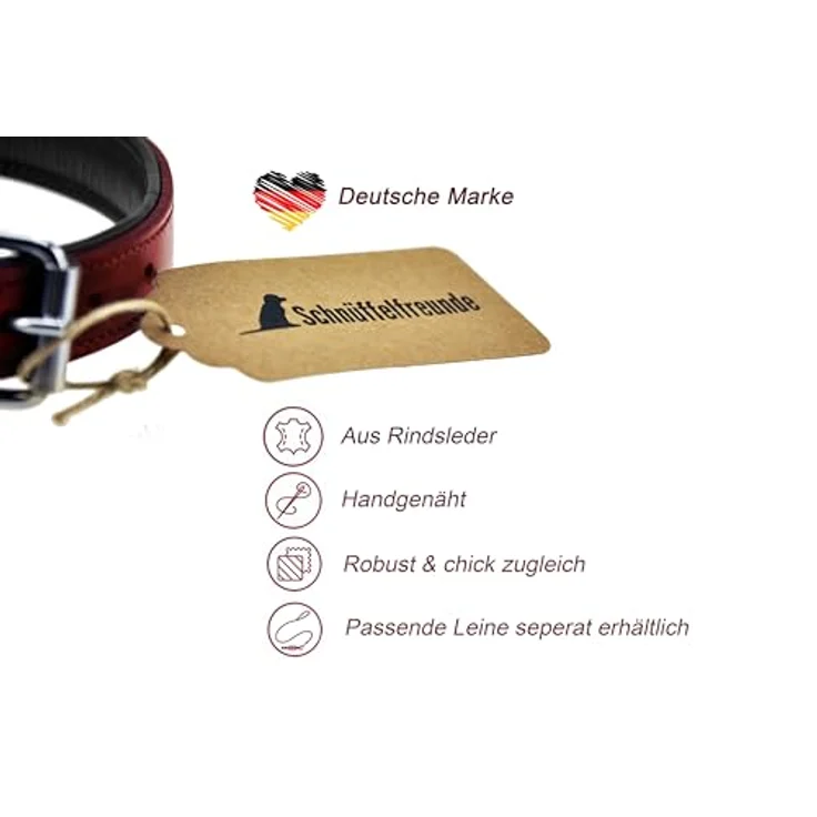 Schnüffelfreunde Hundehalsband aus Leder, gepolstert und robust, für große, mittlere und kleine Hunde, XL (46-55cm), rot – Bild 2