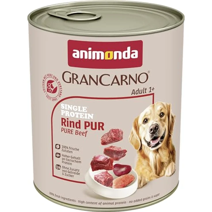 animonda GranCarno Single Protein Rind pur, Hunde-Nassfutter in 6x800g, hergestellt in Deutschland – Bild 1