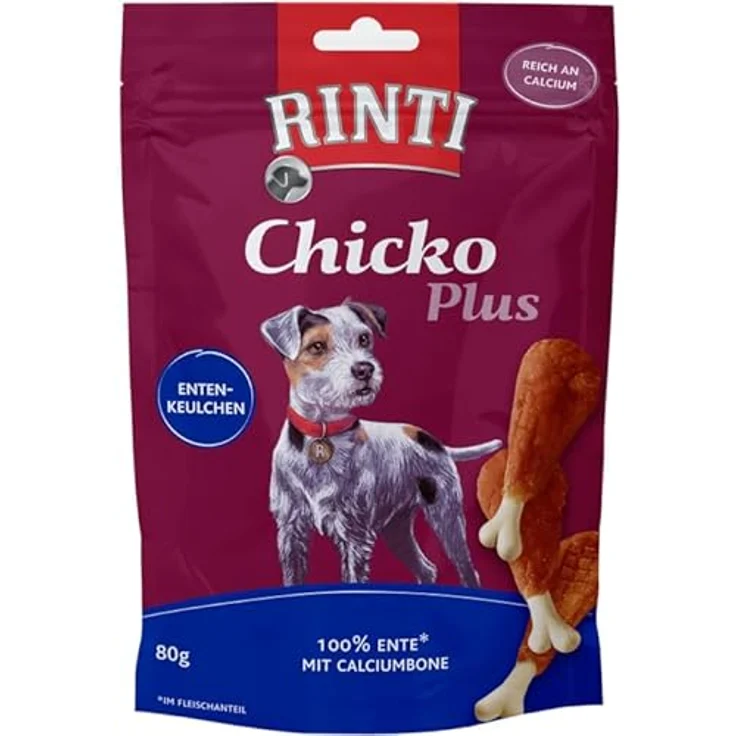 Rinti Chicko Plus Entenkeulchen, 6er Pack mit 6 x 80 g, aus frischem Entenbrustfilet, schonend luftgetrocknet, wiederverschließbar, ohne Soja und Fleischmehle – Bild 2