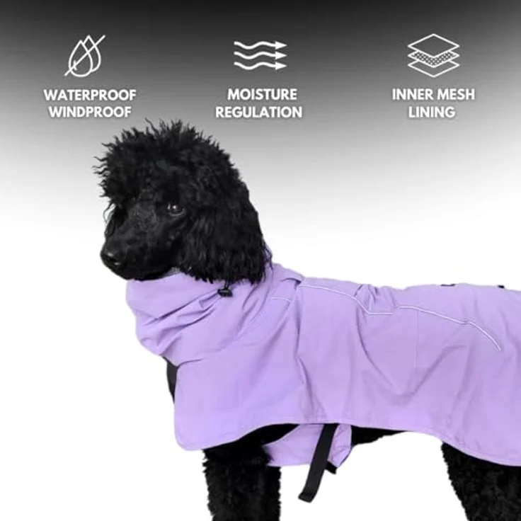 Spark Paws Hunderegenmantel XL, wasserdichte und winddichte Hunde-Regenjacke mit Ganzkörperabdeckung, reflektierend und atmungsaktiv, lila – Bild 4