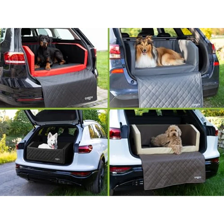 CopcoPet Hundebox für Auto, Kofferraumschutz mit Ladekantenschutz, herausnehmbare Matte und Anschnallsystem, 80x55x38cm, Braun – Bild 5