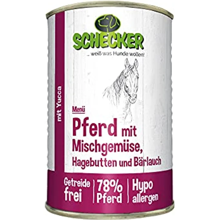 Schecker Nassfutter Hundemenü Pferd mit Mischgemüse, 3 x 200 g, 78% Pferd, getreidefrei, hypoallergen – Bild 3