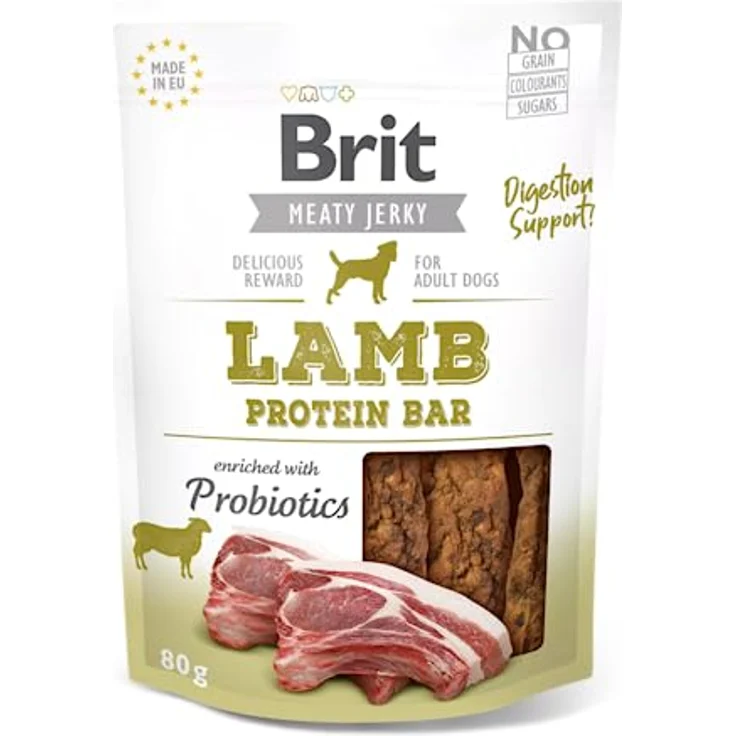 Brit Jerky Lamb Protein Bar, hochwertiger Hundesnack aus proteinreichen Fleischstreifen, 80g – Bild 1