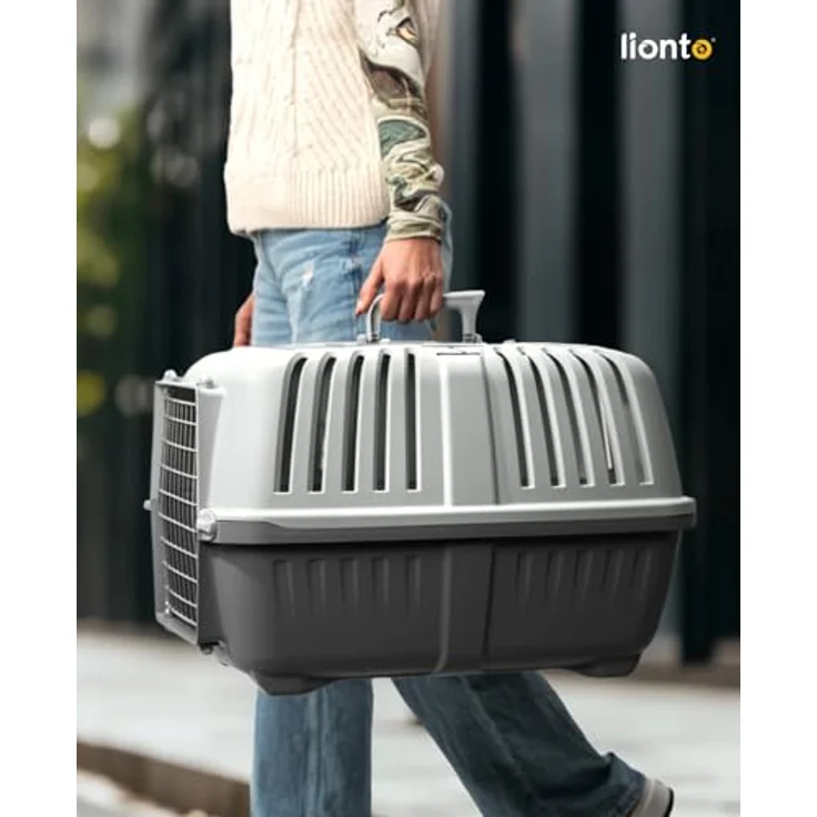 Lionto Transportbox aus Kunststoff mit Metalltür, für Hunde und Katzen bis 15 kg, B 35,5 x T 58,5 x H 40 cm, leicht, stabil, einfach zu reinigen – Bild 2