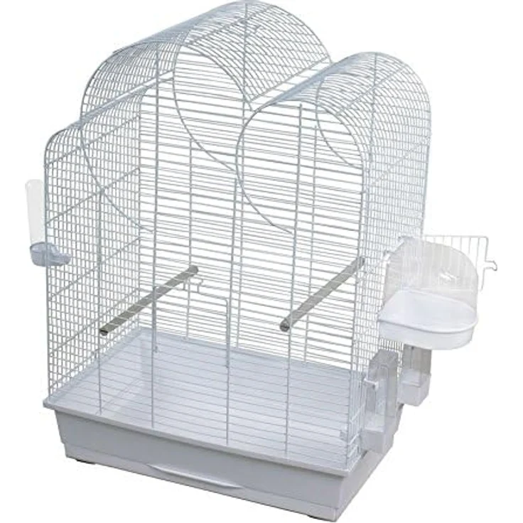 Duvoplus Eliza, Vogelkäfig + Voliere mit Badehaus, 2 Futternäpfen und Ausziehbarer Schublade, weiß – Bild 3