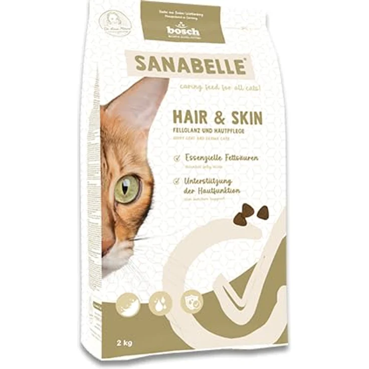 Sanabelle Hair & Skin, Trockenfutter für Katzen, Adult, speziell für langhaarige Katzen, 2 kg mit Omega-3 und Omega-6 Fettsäuren – Bild 1