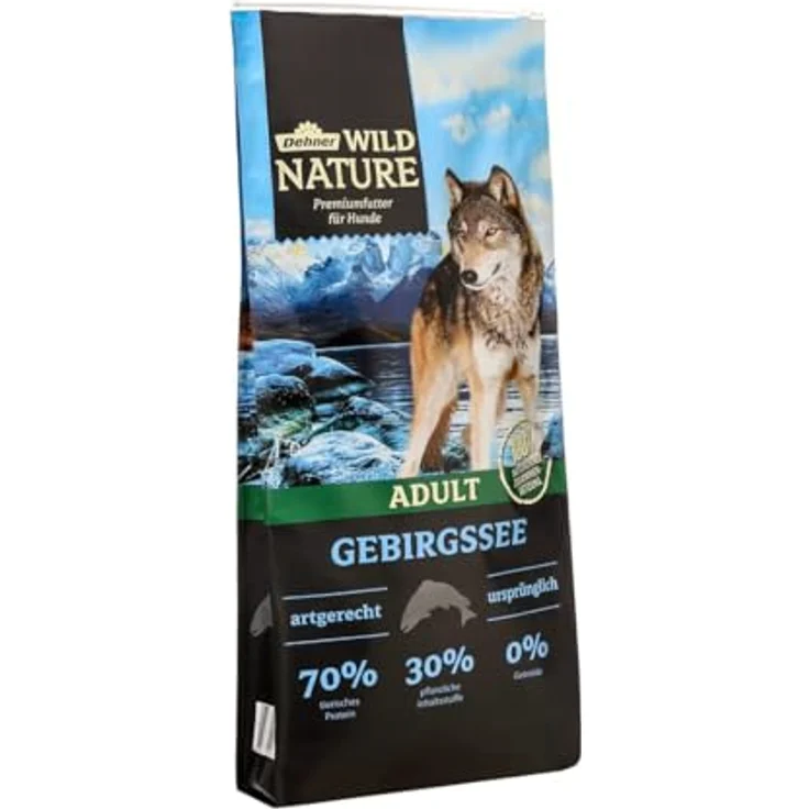Dehner Wild Nature Hundefutter Gebirgssee, getreidefreies trockenes Hundefutter mit Lachs und Huhn, 12 kg, für ausgewachsene Hunde – Bild 1