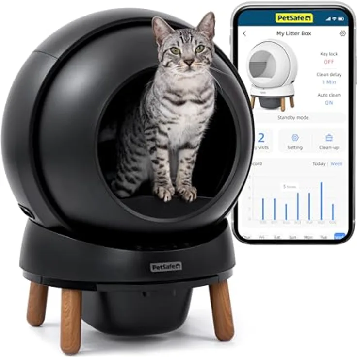 PetSafe ScoopFree SmartSpin, Selbstreinigende Katzentoilette mit App-gesteuerter Gesundheitsüberwachung und moderner Geruchskontrolle, für jede Streu geeignet, bis zu 2 Wochen automatische Reinigung