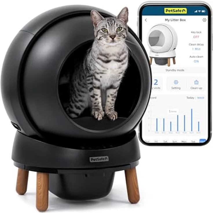 PetSafe ScoopFree SmartSpin, Selbstreinigende Katzentoilette mit App-gesteuerter Gesundheitsüberwachung und moderner Geruchskontrolle, für jede Streu geeignet, bis zu 2 Wochen automatische Reinigung – Bild 1