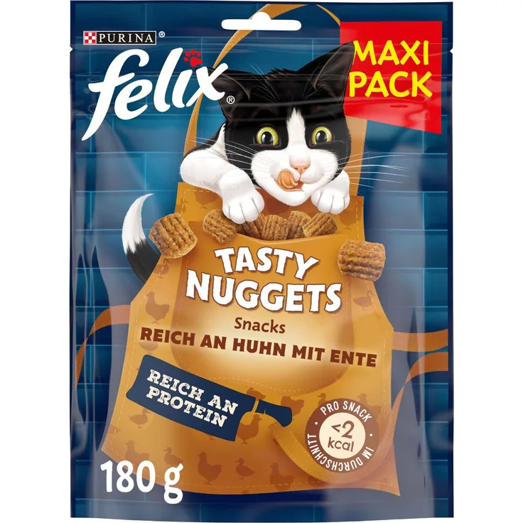 FELIX Tasty Nuggets Katzensnack, proteinreich aus Huhn und Ente, 180g