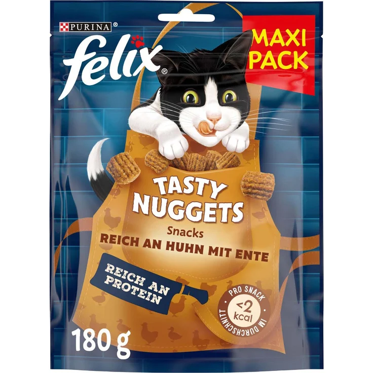 FELIX Tasty Nuggets Katzensnack, proteinreich aus Huhn und Ente, 180g